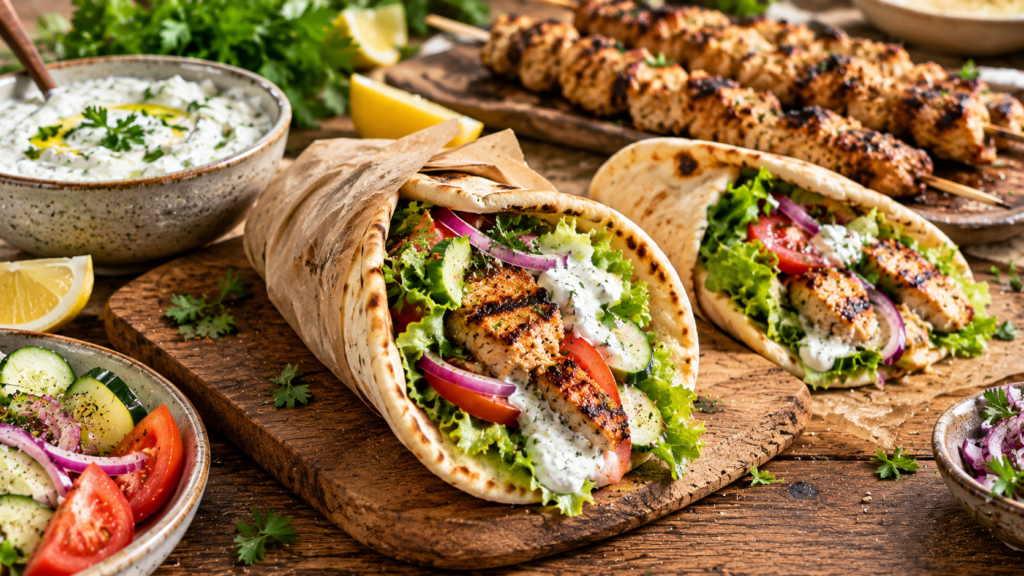 Final Chicken Souvlaki Pita Wrap / Serving