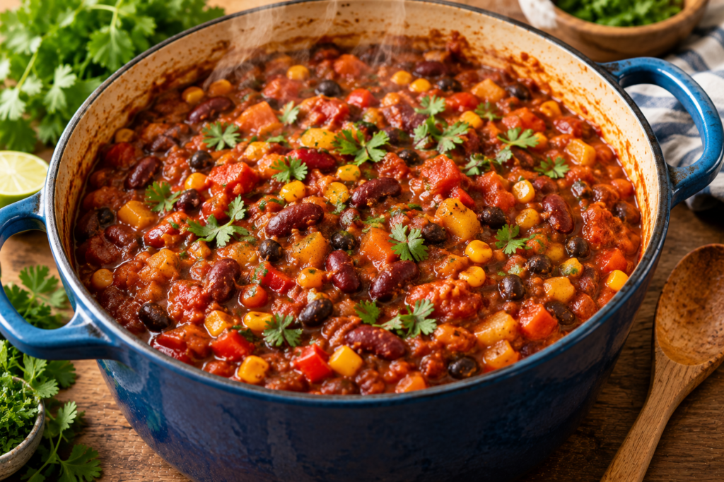 chili simmering in the pot