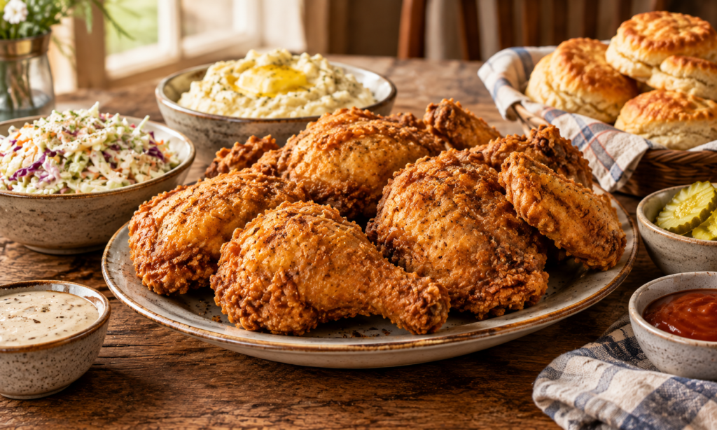 Crispy Southern fried chicken with golden crust