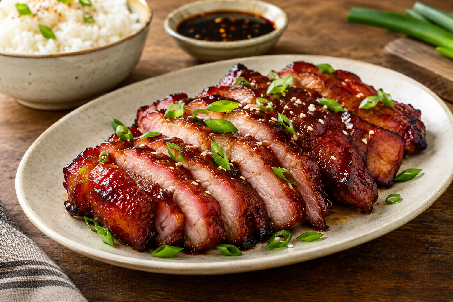 Homemade Char Siu Chinese BBQ pork with glossy caramelized glaze